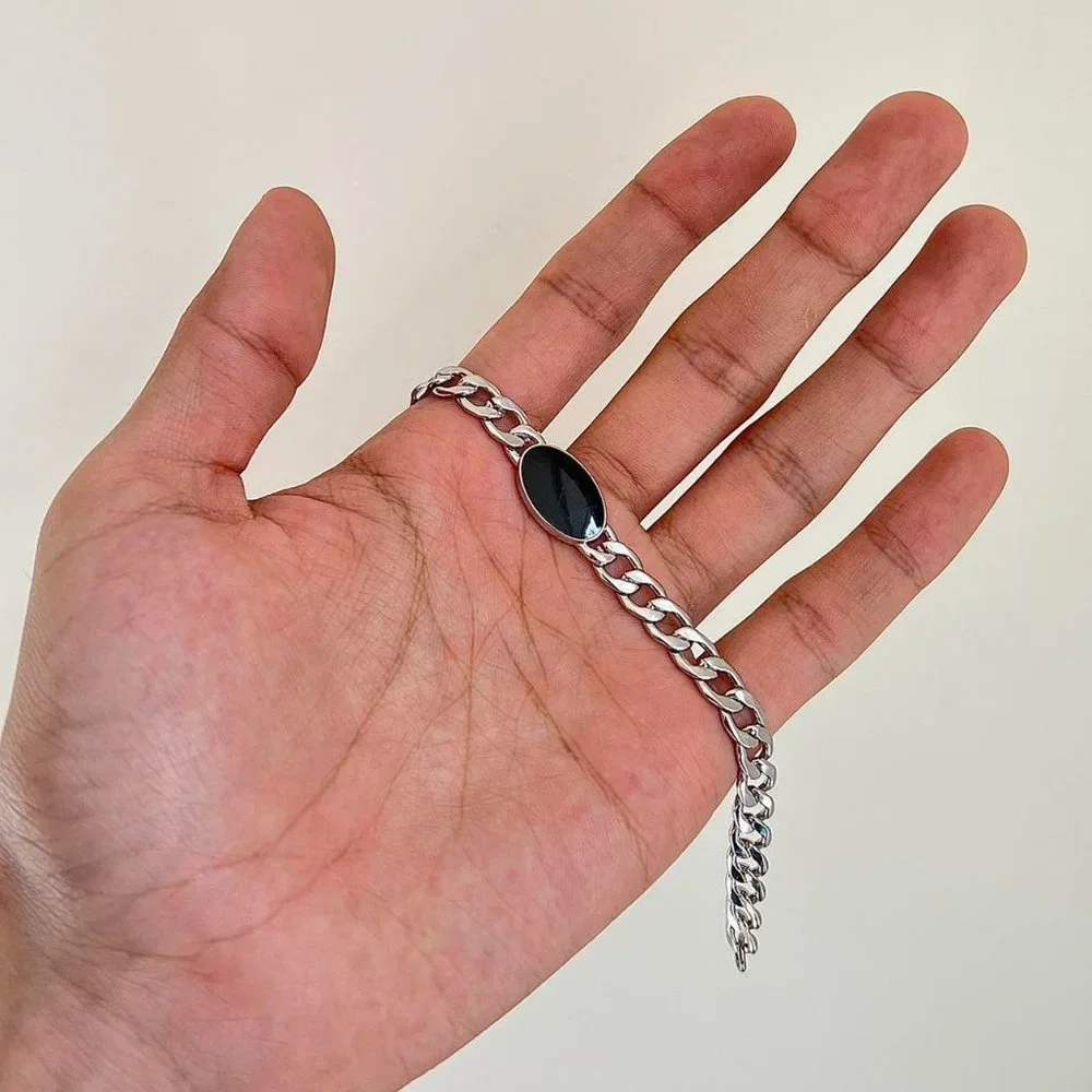 y2k 2000s black opal cuban link silver bracelet